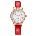 Close-up of rose gold watch with cat ear case, red leather strap and heart dial detail - Red (Watch Only)