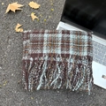 Weicher Karo-Schal in Braun und Hellblau mit klassischen Fransen für den Winter - Langer Stil / Linie Blau-Kaffee Karo