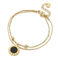 Pulsera dorada de doble capa con dije de girasol negro y cadena de serpiente ajustable - Estilo de Girasol de Doble Capa / Dorado (KB154191-KFC)