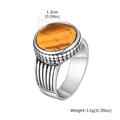 Detail shot of vintage stainless steel ring showing tiger eye stone size 1.5cm and 11g weight - Silver Tiger Eye Ring (Size 9)