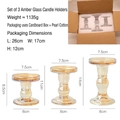 Set of 3 amber glass Roman column candle holders in assorted heights with packaging - Set of 3 / Amber