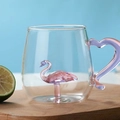 Creative glass mug featuring an internal 3D pink flamingo figurine and matching handle - Flamingo