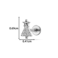 Silver Christmas tree titanium labret stud with white zircons and flat back post - Starry Xmas Tree (T2584-7#) / Silver