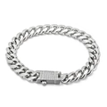 Bracelet à mailles cubaines argenté avec fermoir rectangulaire serti de diamants CNC - Bracelet / Largeur 10mm / Longueur 22cm / Couleur Acier