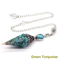 Green turquoise crystal dowsing pendulum with silver chain and copper spiral detail - Antique Silver Turquoise