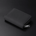 Slim black RFID leather card wallet with premium textured finish and silver zipper - 9 Card Slots / Matte Black