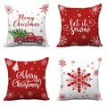 4-pack Christmas pillow covers with red truck and snowflake prints on white fabric - Red White Classic Snowflake Pickup Set