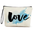 Pochette trucco in tela con stampa Love acquerello blu e cinturino da polso nero - Con Cinturino da Polso / Acquerello Blu (xy-075-2)