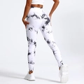 High-waisted yoga leggings with white and black tie-dye ink pattern for fitness - Tie-dye White