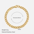 6mm gold-plated stainless steel Cuban link bracelet with lobster clasp and 190mm length - 6MM-19CM / Gold