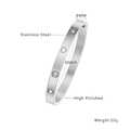 Polished silver stainless steel bangle with hollow heart design and 6mm width - Four Stones Six Hearts Silver Color
