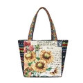 Sac fourre-tout en toile ethnique avec motif jacquard tournesol et anses tissées - Tournesol Double Face