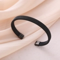 Minimalist black mesh stainless steel C-shaped bracelet with a magnetic clasp closure - Black