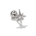 Close-up of silver star stud earring featuring central zircon and ball screw back - EGD0638/North Star / Silver