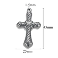 Silver retro stainless steel cross pendant featuring 45mm height for DIY jewelry making - Style Z2305S12