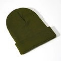 Close-up of olive green ribbed knit beanie showing high-quality cuff detail and texture - Army Green