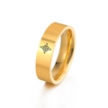 Polierter goldener Edelstahlring in Breitform mit schwarzem Hexenknoten-Symbol - US 9 / Gold
