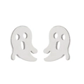 Macro detail of polished stainless steel ghost earrings with cute Halloween ghost shapes - Screaming Ghost (288) / Steel