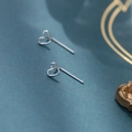 Minimalist 925 sterling silver hollow heart stud earrings in polished silver finish - Brushed Hollow Heart / Silver