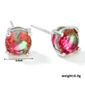 Mini silver studs featuring 0.6cm gradient watermelon zirconia with four-prong setting - Red Green Gradient/Silver