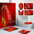 Christmas shower curtain set with waterproof polyester mats and festive gold ornaments - Red Christmas Ball Blessings-120*180CM
