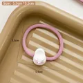 Rosa elastisches Haargummi mit niedlichem 3D-Hasenanhänger und rosa Akzenten - Weißer Hase Haargummi