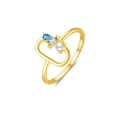 Elegant gold S925 silver ring featuring blue zircon, clear gem, and a white pearl - 925 Silver / Ring Size 6