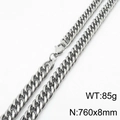 Collana a catena cubana argento in acciaio inossidabile 760x8mm con finitura lucida - 8mm x 760mm