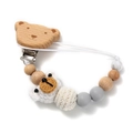 Details zur Häkel-Bären-Schnullerkette mit Naturholz- und Silikonperlen für Babys - Weiß