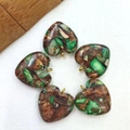 Lot de cinq pendentifs en forme de cœur en turquoise impériale avec textures de pierre naturelle - Vert Cuivre Doré