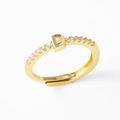 Adjustable gold-plated ring with sparkling letter D design and cubic zirconia stones - Gold-D