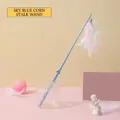 Sky blue corn texture feather cat teaser wand with suction cup and colorful feathers - Corn Shaped Teaser Stick (Blue)