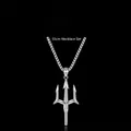 Pendentif trident poli pour hommes avec une chaîne élégante de 55 cm de longueur - Pendentif Trident + Collier 55cm / Argenté