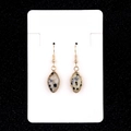 Fashionable gold-framed Dalmatian Jasper marquise-shaped dangle earrings with ear hooks - Spotted Stone
