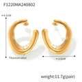 U-shaped earrings in 18k gold plated titanium steel with dimensions and weight specs - U-Shaped Gold Earrings (F1220)
