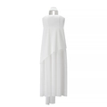 Detailed view of the layered asymmetrical chiffon hem on white tube neck maxi dress - S / White