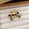 Pendientes de aro bohemios con estrella y cuentas de piedra natural en varios tonos - Poste de plata para pendientes-Dorado-Café