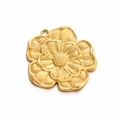 Retro stainless steel gold-plated sunflower pendant charm with detailed 3D carving - Gold Flower