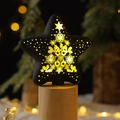 Star-shaped black Christmas light with warm LED glow and natural wooden base - Pentagram Star Lights / Black