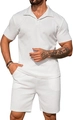 Weißes Herren Strick Set mit Polo und Shorts aus strukturiertem Jacquard für den Sommer - Weiß