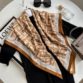Brown and beige silk scarf with fashion letter prints on black top with accessories - Chocolate