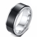 Minimalist black and silver stainless steel spinner ring with a polished rotatable finish - US 6 / Steel + Black