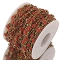Roll of red glitter oval beads with gold-plated stainless steel chain for jewelry making - 1m / Red
