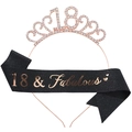 Rose gold 18th birthday set with crystal crown and black 18 & Fabulous sash - One Size / 18th (Glitter) / Black/Rose Gold