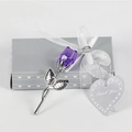 Elegant purple crystal rose with silver metal stem in a heart-patterned gift box - Silver Stem Purple Rose