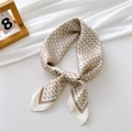 Elegant cream square silk scarf featuring vintage chain prints in orange and dark green - Green Orange Horse