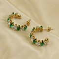 Orecchini a C in acciaio dorato 18K con pietre marquise verdi e bianche trasparenti - Taglio Marquise Verde e Bianco (370-Verde e Bianco)