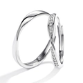 Silver-plated adjustable couple ring set with twisted rope design and sparkling zircon - Ql016 / Male Style