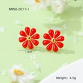 Daisy flower stud earrings in red enamel finish with golden center 1.8cm diameter - Red Earrings