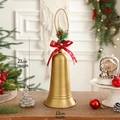 Golden Christmas metal bell ornament with red bow and pine cones, height 21cm - Medium Gold Bell